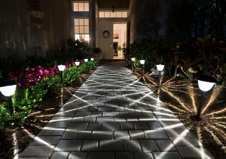 well-lit front walkway